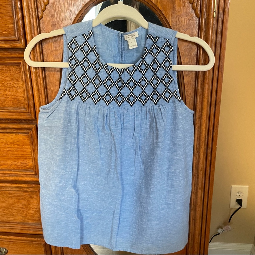 J.CREW Embroidered Chambray Tank EUC